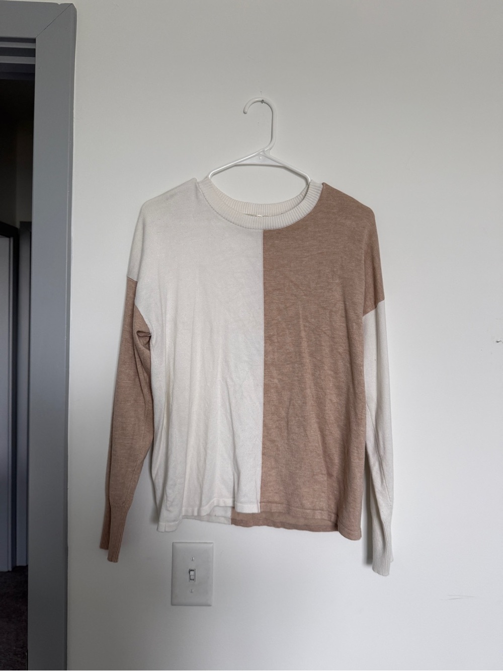 Cyrus Beige and Cream Split Colorblock Sweater